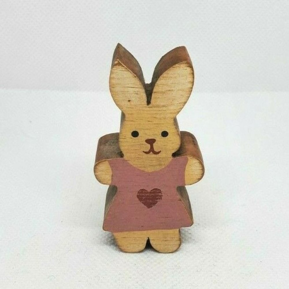 Vintage 1988 Pat Kudron Miniature White Pink Bunny Shelf Sitter with Heart